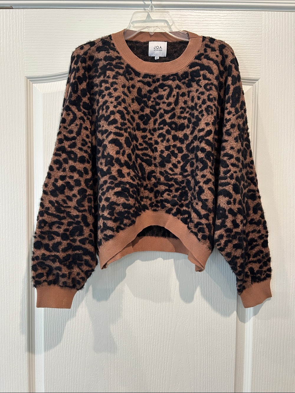 J.O.A. Leopard Print Crewneck Sweater in Brown and Black